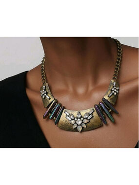 Women's Bauble Bar SUPLENA Antiqued Gold Iridescent Statement Necklace Regency